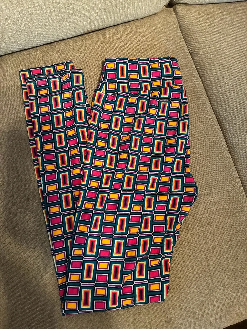 LuLaRoe Geo Square Print Leggings - Pink, Yellows, Teal